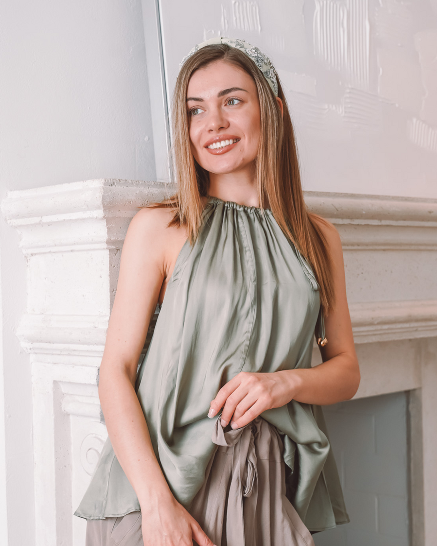 Noor Satin Tank – Sage, photo 3