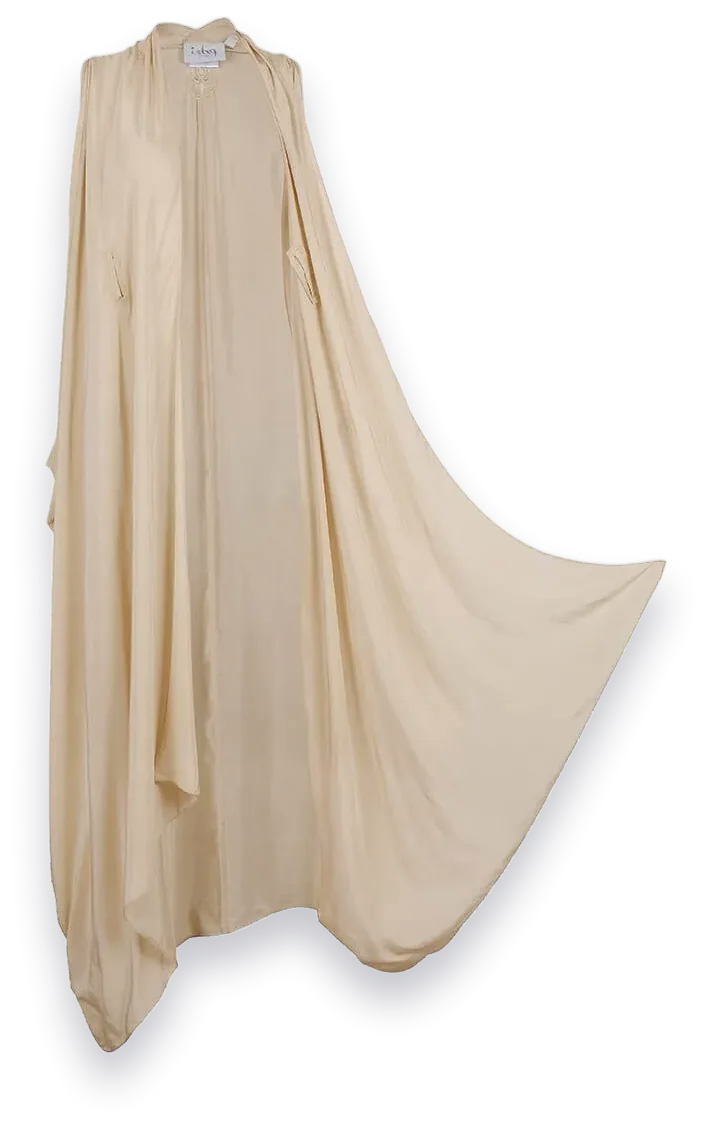Sarab cape kaftan in Limestone: a pale butter-cream rayon cape with open, flowing sides