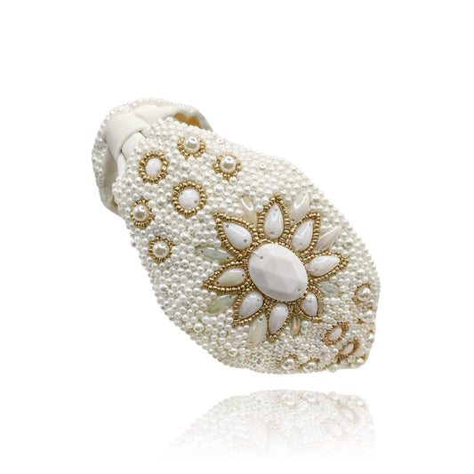 White Gold Pearl Headband Headband Blooms Of Love